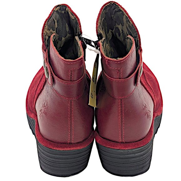 FLY London Suede Ankle Boot Yuro Red - Medium Size EU 38 US 7 to 7.5 Wedge New - Picture 5 of 8